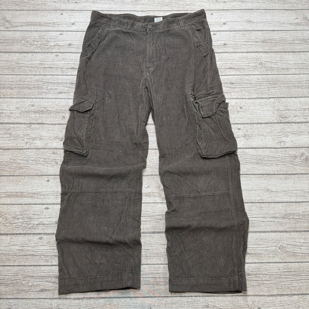 725 Originals Cargo Pants Men's 38 Gray Corduroy Wide Leg Baggy Utility Trousers